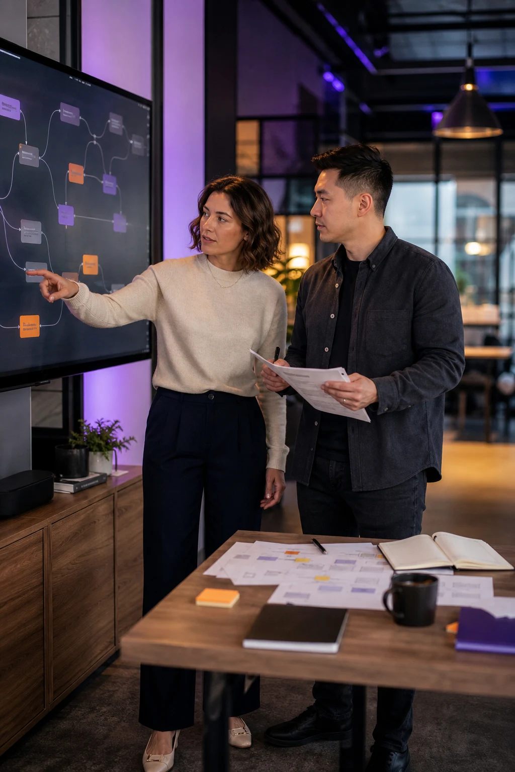 Automation specialists validating a workflow with human oversight